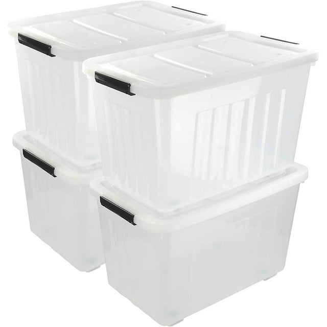 4 Pack Large Plastic Storage Boxes, Large Lidded Storage Bins with ...