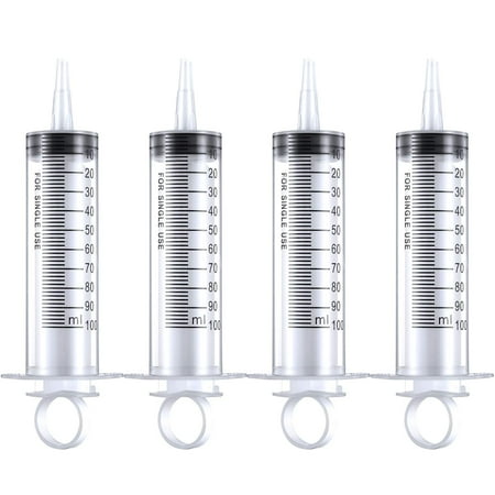 Somnr 4 pack Large Plastic Syringe for Scientific Labs and Dispensing Multiple Uses Measuring Syringe Tools (100 ml)
