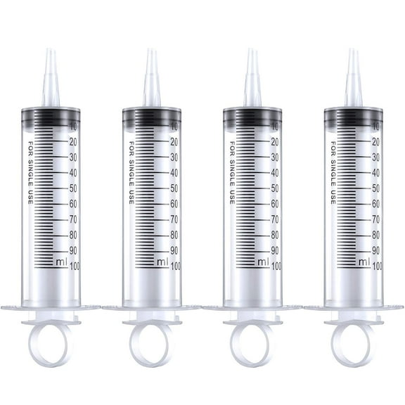 Somnr 4 pack Large Plastic Syringe for Scientific Labs and Dispensing Multiple Uses Measuring Syringe Tools (100 ml)