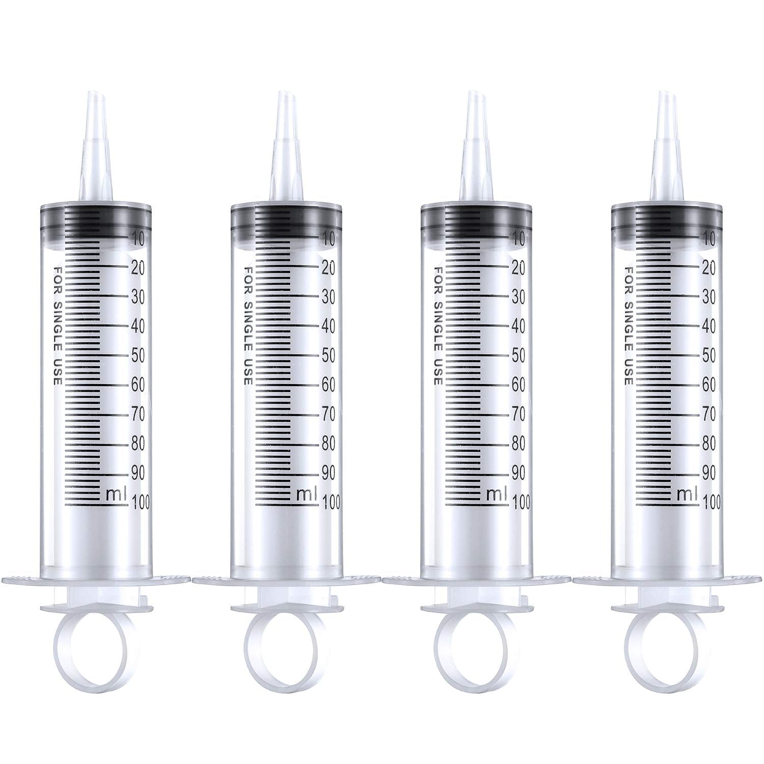 AASF QiShi 4 Pack Large Plastic Syringe for Scientific Labs and Dispensing Multiple Uses Measuring Syringe Tools (100 ml)