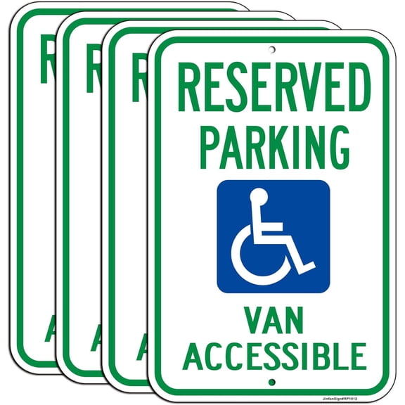 (4 Pack) Large Reserved Parking Van Accessible Sign, Reserved Handicap Parking Sign, 18"x12" Engineer Grade Rust Free Reflective Aluminum, Fade/Weather Resistant, UV Protected, Easy to Install
