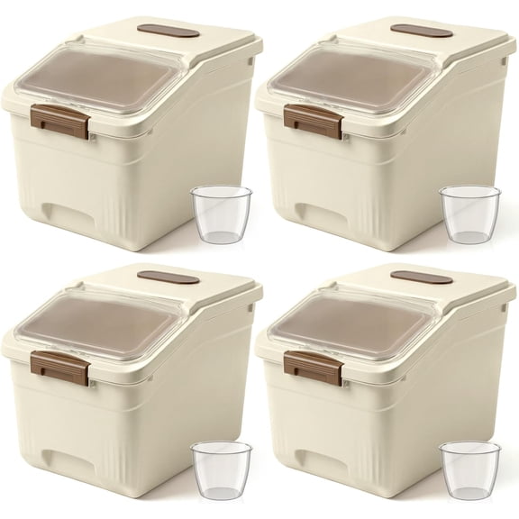 4 Pack Large Rice Storage Containers 30 Lbs Airtight Flour Container with Seal Locking Lid and Measuring Cup Kitchen Dry Food Storage Bins for Cereal Sugar Beans(Butter Yellow)