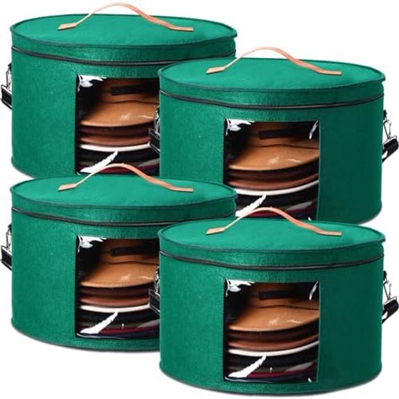 4 Pack Large Round Foldable Hat Box for Women Storage Holds up to 6-10 Hats Cowboy Hat Box with Lid Handles Closet Cowboy Case Organizer Clothes Case for Travel Gift(Green,Felt)
