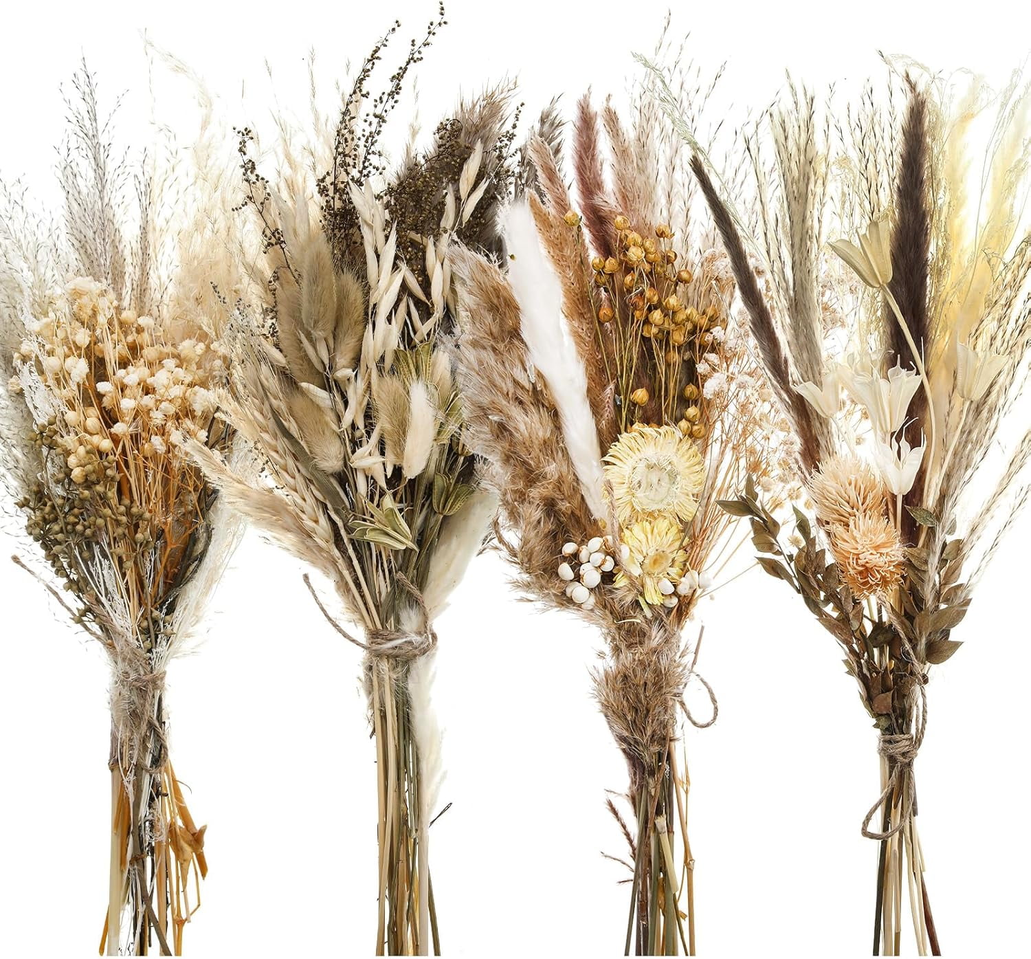 4 Pack Large Size Boho Dried Flower Bouquet 15-17 Inch Wedding Handmade Dry Flowers for Vase Crafts DIY Photo Boutonniere for Men Floral Plant for Bridesmaid Gift Birthday Decor(Classic)