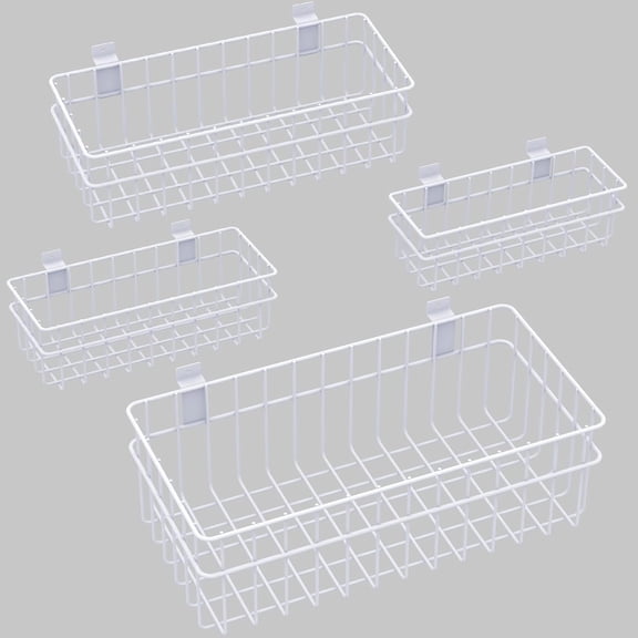4 Pack Large Slatwall Baskets Set, Ventilated Metal Hanging Storage Slat Wall Basket, Mounted Slatwall Accessories for Garage Storage Organizing Display on Slatwall Panels bins (White)