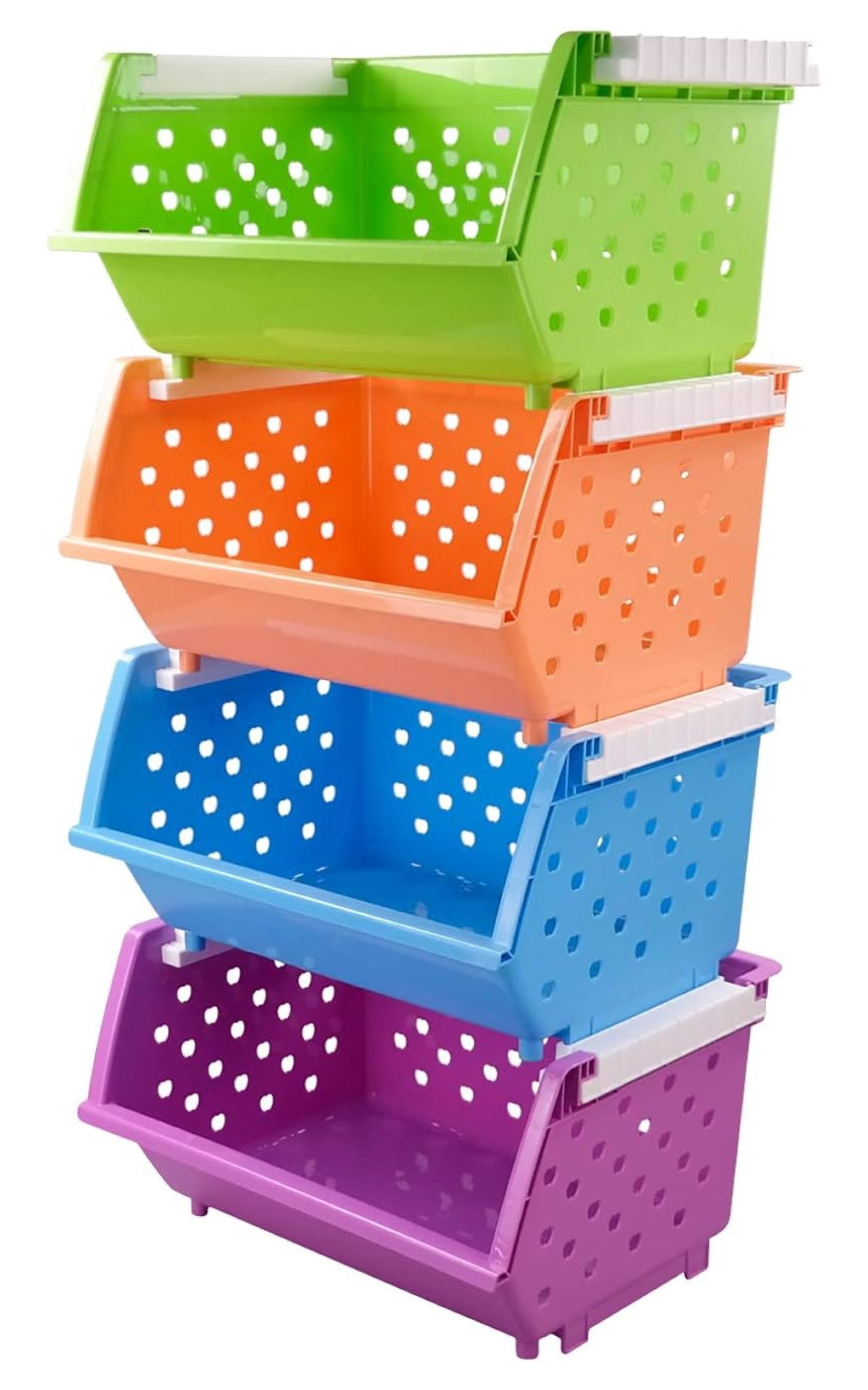 4-Pack Large Stackable Storage Bins, Colored Plastic Stacking Basket ...