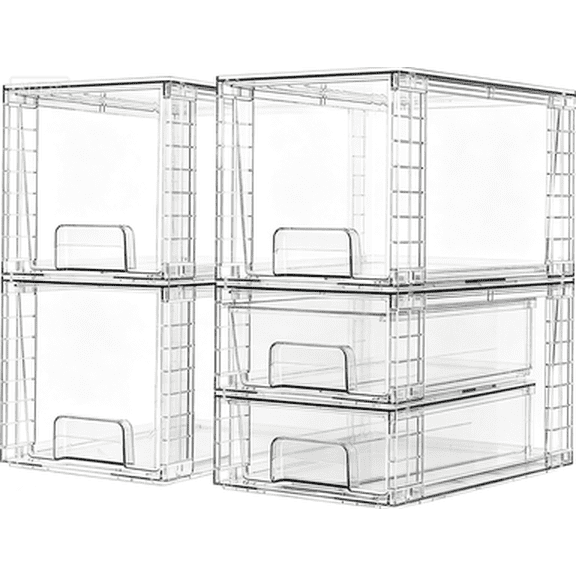 4 Pack Large Stackable Storage Drawers,Easily Assemble Acrylic Bathroom Closet Undersink Organizers and Storage,Plastic Bins for Kitchen Cabinets,Pantry,Makeup,Medicine Organization