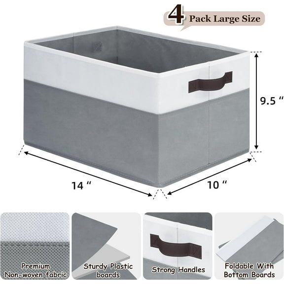 4 Pack Large Storage Baskets for Shelves | Fabric Closet Organizers with Handles | Collapsible Home Organization Bins