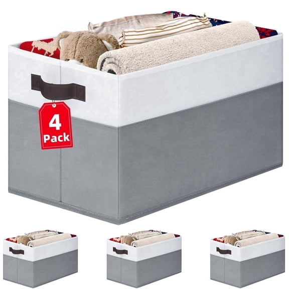 4 Pack Large Storage Bins with Lids, Foldable Fabric Baskets for Clothes, Toys, Blanket