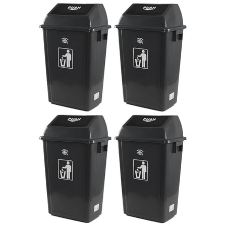 4 Pack Large Trash Can with Swing Lid, 15 Gallon Plastic Garbage Bins for Commercial Use, Grey