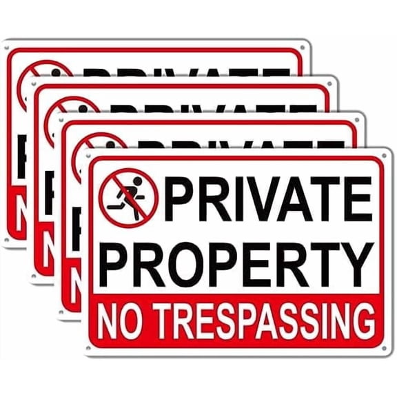 4 Pack Large No Tresspassing Sign Private Property 8x12 Inch Rust Free Aluminum, Sturdy Private Property Metal Signs with Reflective Materials, Outdoor Keep Out Sign for Home, Farm, Yard