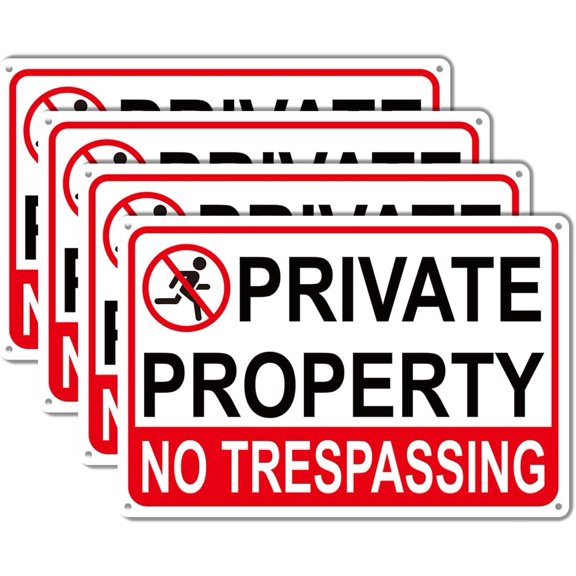 4 Pack Large No Tresspassing Sign Private Property 8x12 Inch Rust Free Aluminum, Sturdy Private Property Metal Signs with Reflective Materials, Outdoor Keep Out Sign for Home, Farm, Yard
