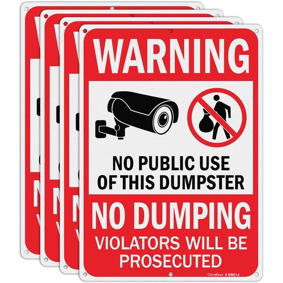 4 Pack Large Warning No Dumping Dumpster Not for Public use Sign, 12 x 8 Inches No Dumping - Video Surveillance Signs, Rust Free.Reflective Aluminum, Fade Resistant
