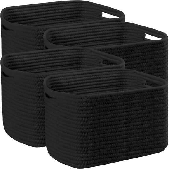 4 Pack Large Woven Storage Baskets with Handles, 16''Lx12''Wx8''H Cotton Rope Organizer Bins for Toys, Towels, Books, Clothes, Shelves and Home Storage Solutions