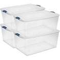 4 Pack Latch Box Plastic 105 Qt, Clear Plastic Storage Bins with Lid
