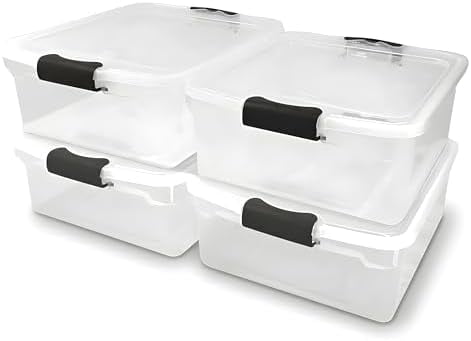 4-Pack Latching Lid, Clear Plastic Storage Organizer Bins, 15.5 Quart ...