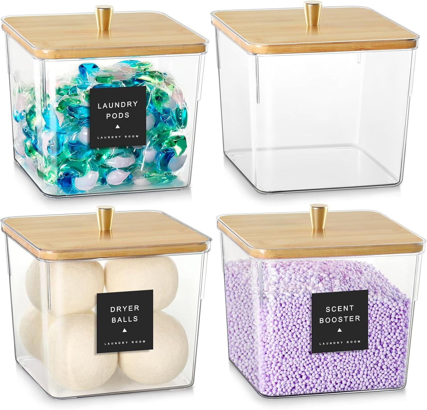 4 Pack Laundry Storage Containers for Detergent, Acrylic Laundry Detergent Jars with Scoop, Large Laundry Organizer Detergent Dispenser for Laundry Room