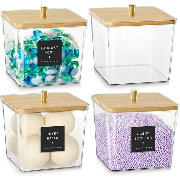 4 Pack Laundry Storage Containers for Detergent, Acrylic Laundry Detergent Jars with Scoop, Large Laundry Organizer Detergent Dispenser for Laundry Room