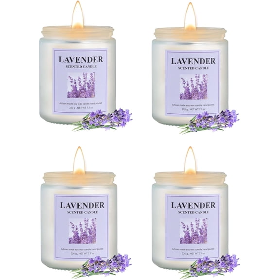 4 Pack Lavender Candle Set, 30 oz 200 Hour Home Aromatherapy Jar Candles, Long Lasting Aromatherapy Candles for Bedrooms Yoga Rooms Lounges Gardens Patios Balconies and Camping