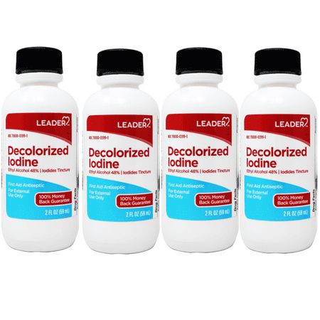 4 Pack - Leader Decolorized Iodine First Aid Antiseptic 2 fl oz