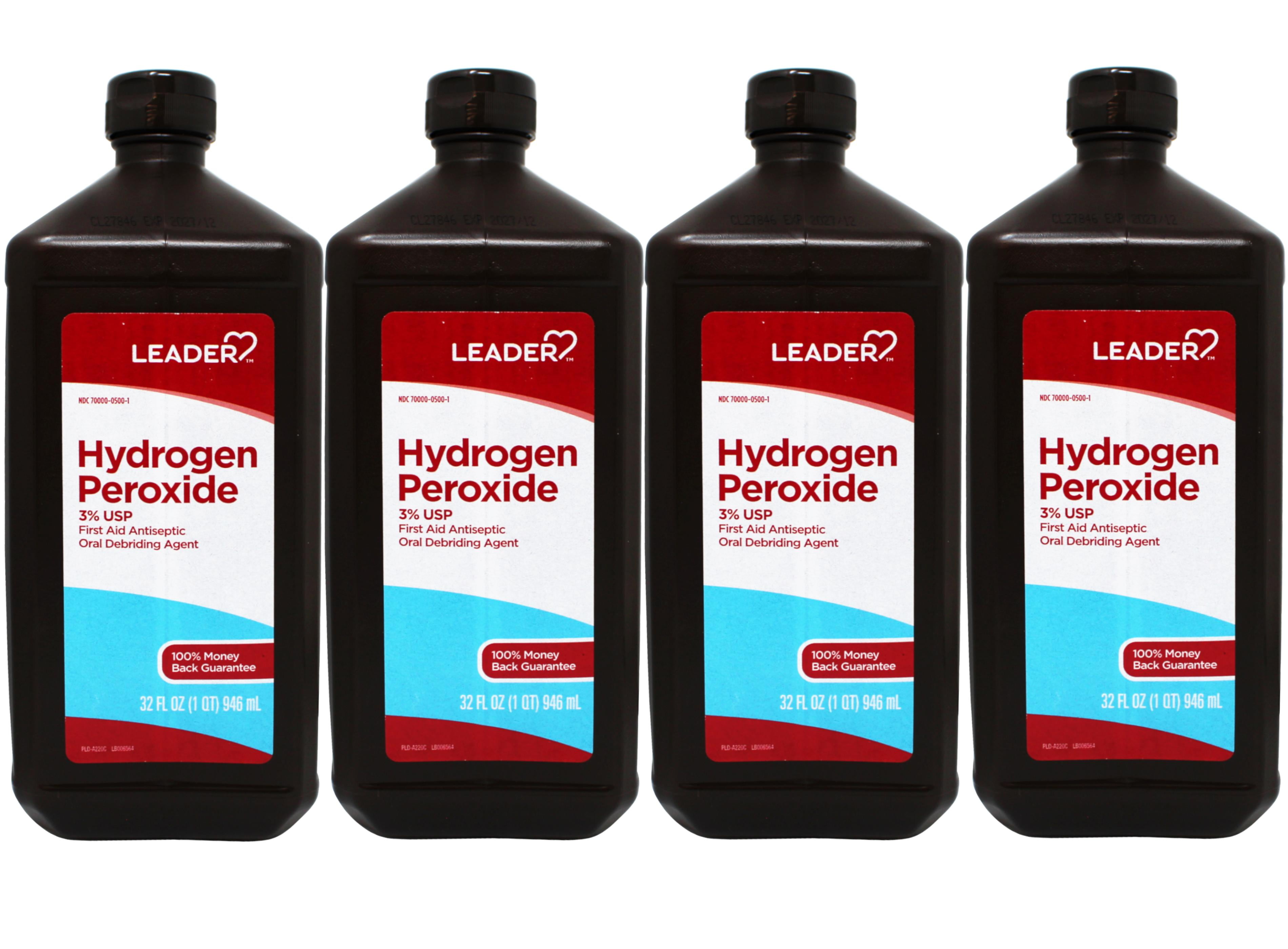 4 Pack - Leader Hydrogen Peroxide 3% USP Solution, First Aid