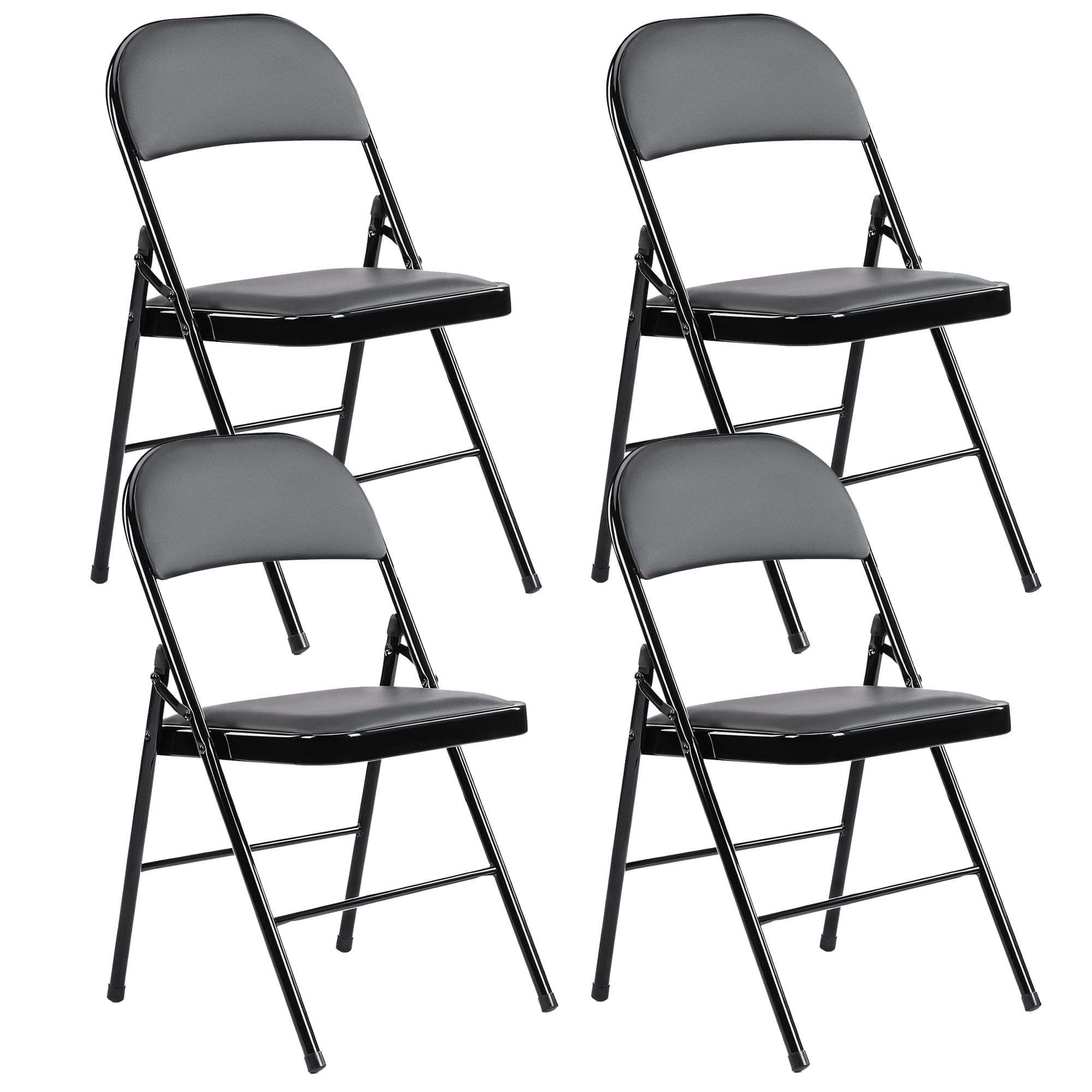 4 Pack Leather Padded Folding Chairs, Indoor Outdoor Stackable Portable ...