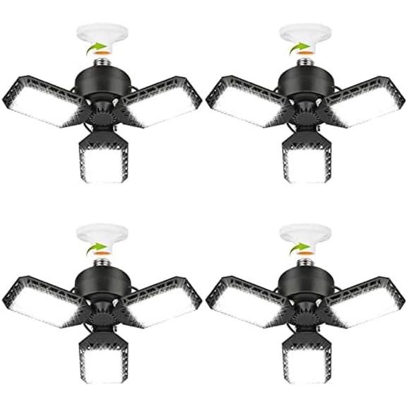 4 Pack Led Garage Lights, 60W Deformable Garage Ceiling Light 8000 lm E26 Basement Lights with 3 Adjustable Led Panels, Fits for Warehouse, Workshop, Barn, and Yard