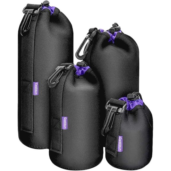 4 Pack Lens Pouch Set, Camera Case Bag with Thick Protective Neoprene, for Nikon Pentax Olympus Panasonic Fuji Sigma DSLR SLR (Size Small, Medium, Large, X Large)