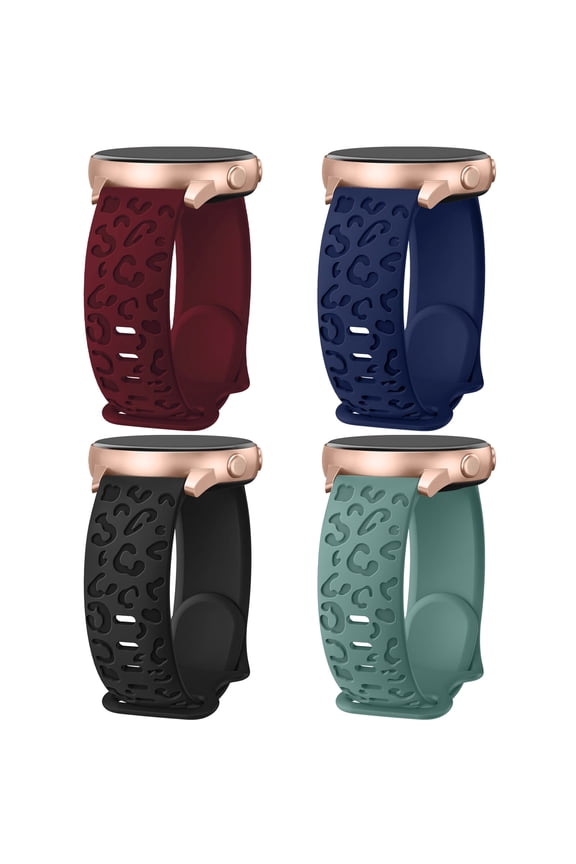 4 Pack Leopard Engraved Bands Compatible with Samsung Galaxy Watch 6/5/4 Band 40mm 44mm, Galaxy Watch 5 Pro 45mm,Galaxy Active 2,Galaxy Watch 3,20mm Soft Silicone Replacement Sport Strap for Women