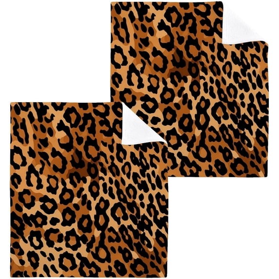 4 Pack Leopard Print Pure Cotton Washcloths 12 x 12 Inch Reusable Absorbent Soft Cotton Face Towels Fingertip Towels Set for Gym Towels,Hotel and Spa Wash cloth