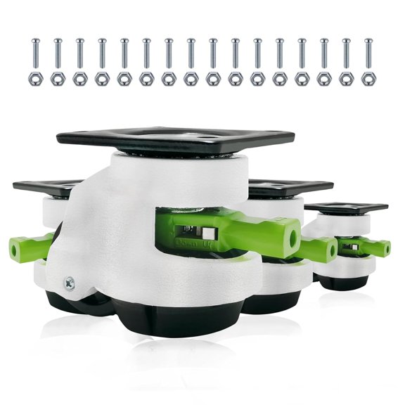 4 Pack Leveling Casters with Ratchet Handle, Total Capacity 4400Lbs, Heavy Duty Casters, 360 Degree Swivel Castors, Quiet and Floor-Friendly, for Workbench, Equipment, with Adjustable Leveling Pads