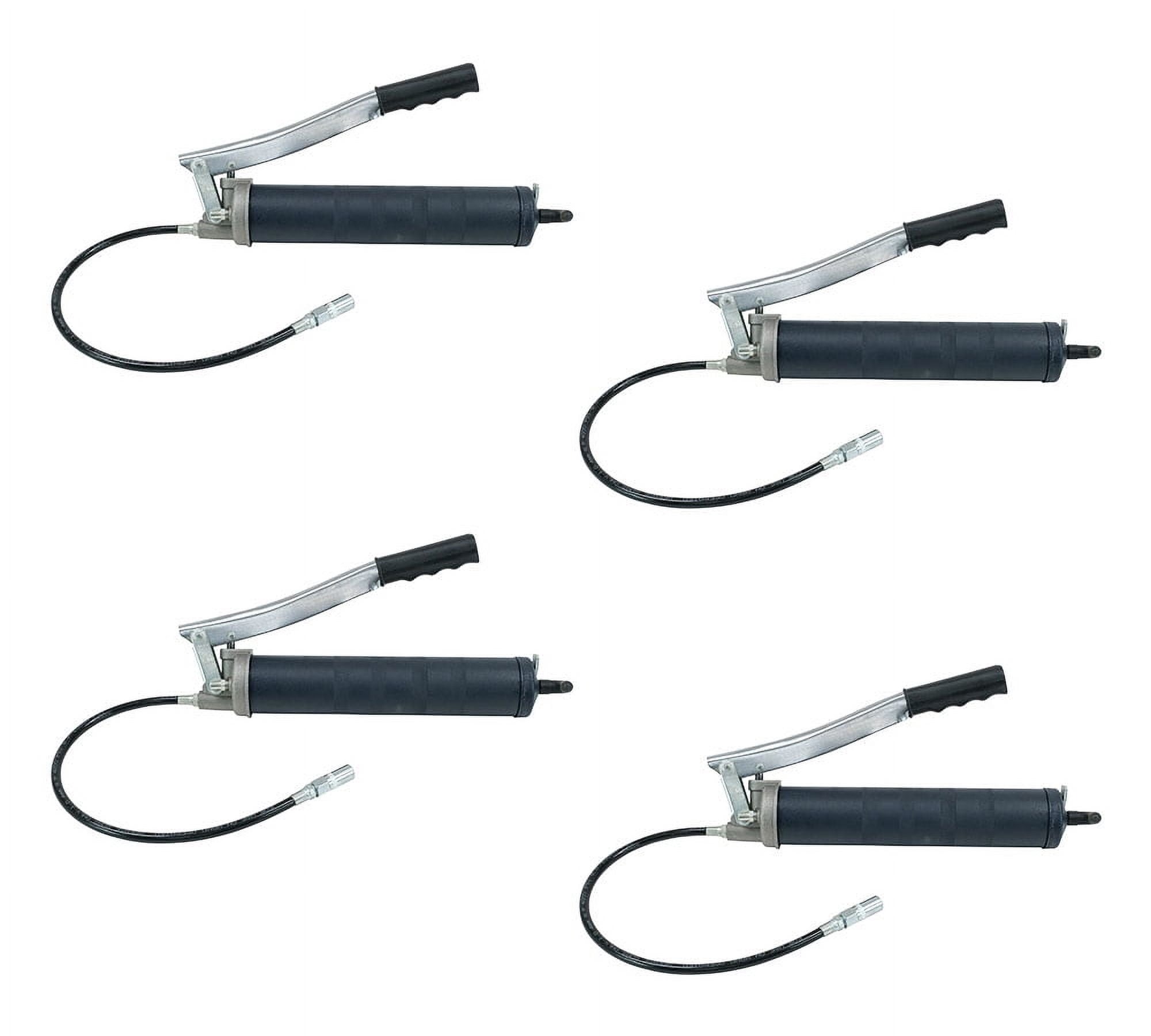 4 Pack Lever Action Grease Gun Heavy Duty Maximum Pressure - 10,000 PSI with 18-inch Whip Hose - Aluminium Cast Head - Capacity 16 oz Bulk/ 14oz Cartridge