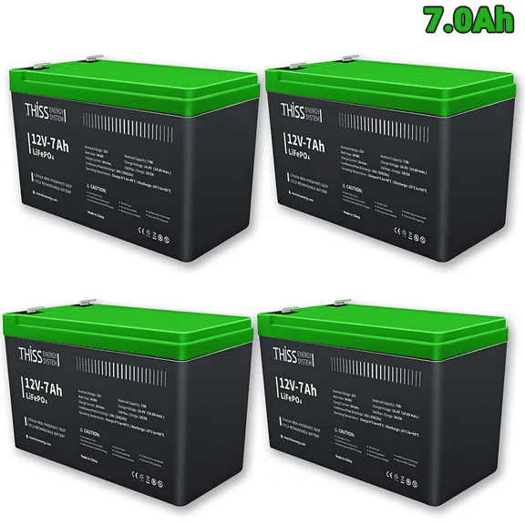 4 Pack LiFePO4 Deep Cycle Battery 12V 7Ah, Built-in BMS, Ideal for Replacing Most Backup Power and Off Grid Applications for Home Storage