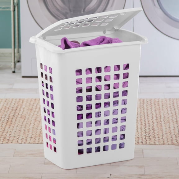 4-Pack LiftTop Laundry Hamper - White Plastic Storage Basket with Lid for Clothes and Towels