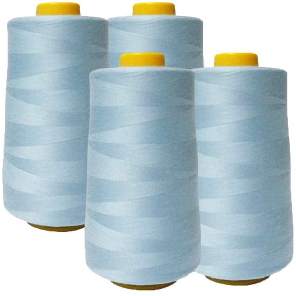 4-Pack Light Blue All Purpose Sewing Thread Cones (6000 Yards Each) of High Tensile Polyester Thread Spools for Sewing, Quilting, Serger Machines, Overlock, Merrow & Hand Embroidery