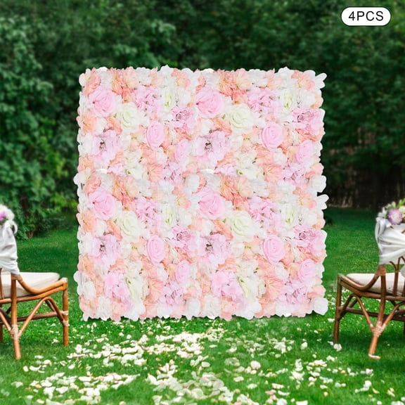 4-Pack Light Pink Silk Flower Wall Panels 15.8x23.6in, Reusable Artificial Floral Backdrop for Weddings, Parties & Photo Booths