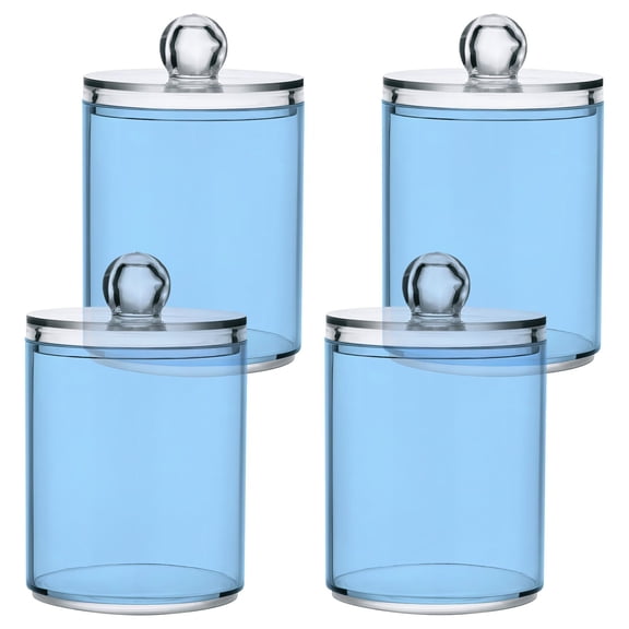 4 Pack Light Sky Blue Qtip Holder Dispenser Clear Plastic Storage Apothecary Jars for Cotton Swabs Balls Pads Floss