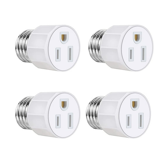 4 Pack Light Socket to Plug Adapter - E26/ E27 3 Prong Light Socket Outlet - Light Bulb Outlet Socket Adapters, High-Quality 2/3 Prong Plug in Light Socket Adapter for Home Porch Patio Garage