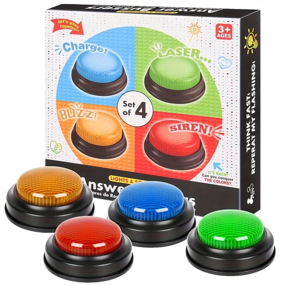 WOBOX 4 Pcs Light Up Answer Buzzers with Fun Sounds - Ideal for Family Games, Classroom Quizzes & Group Activities