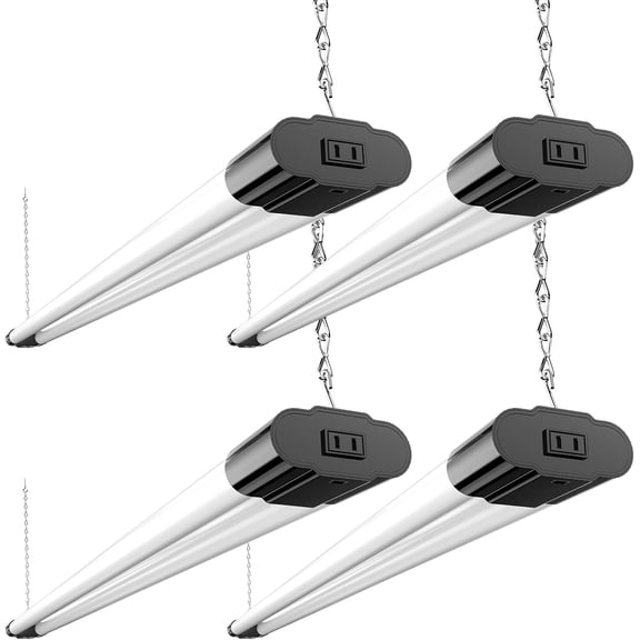 4 Pack Linkable LED Utility Shop Light, 4 FT, 4000 LM, 48 Inch Integrated Fixture for Garage, 40W Equivalent 250W, 5000K Daylight, Surface + Suspension Mount, Black
