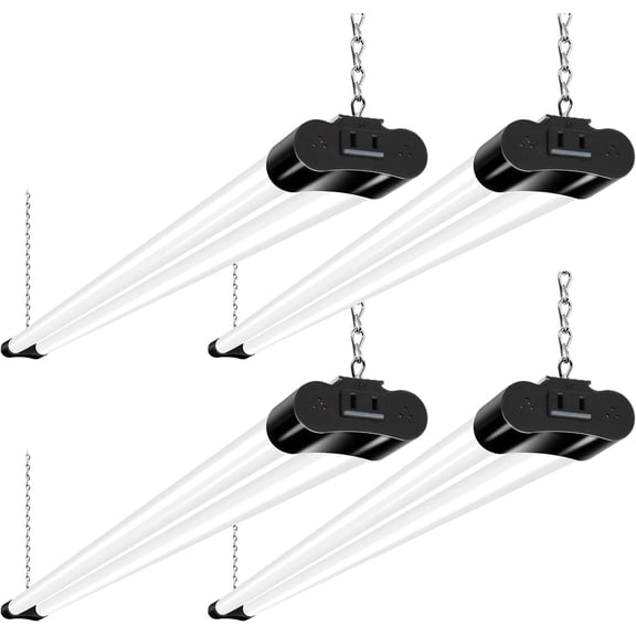 4 Pack Linkable Led Shop Light  4ft 42w [250w Equivalent] 4400lm 5000k Daylight With Plug Utility Fixture Hanging Or Surface Mount Black
