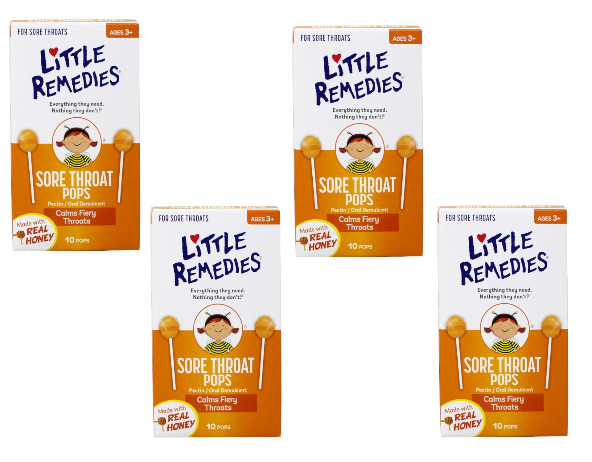 4 Pack Little Remedies Sore Throat Honey Pops For Children 10 Pops