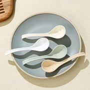 4-Pack Long Handle Ceramic Soup Spoons - Korean Style for Home & Cafe