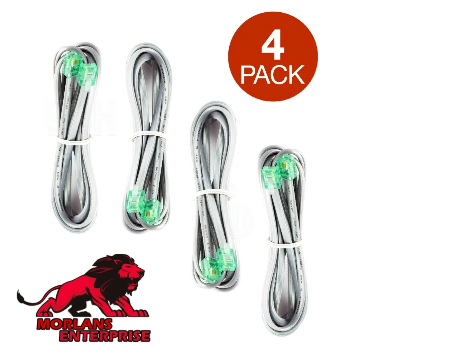 4 Pack Lot- 6.5Ft Telephone Phone Line Cord Cable 6P4C Rj11 Dsl Modem Fax Phone