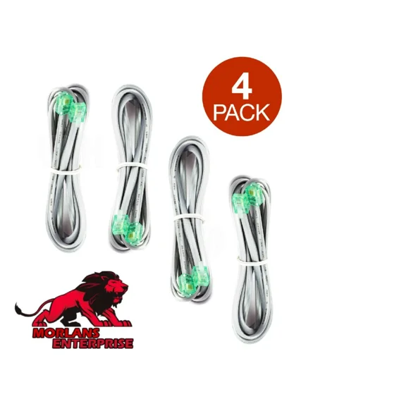 4 Pack Lot- 6.5Ft Telephone Phone Line Cord Cable 6P4C Rj11 Dsl Modem Fax Phone