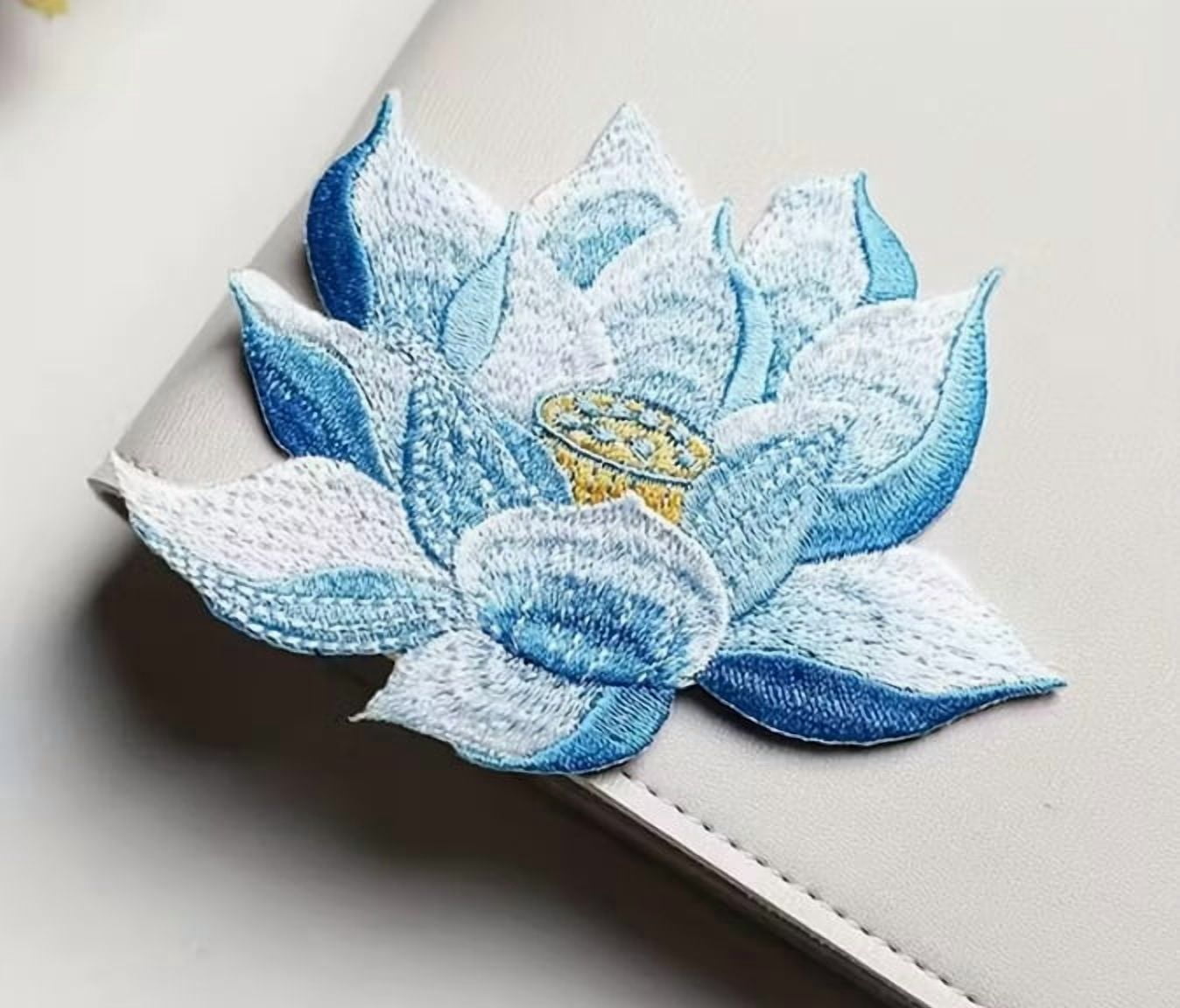 4 Pack Lotus Flower Embroidered Fabric Patches for Garment Bag Packaging Accessories