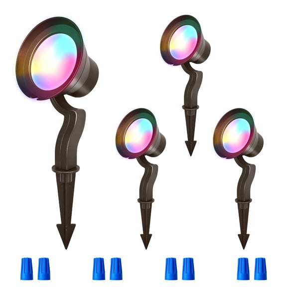 4-Pack Low Voltage Landscape Lighting with RGB+CCT Color Changing, 10W, 600LM, 12-24V AC/DC, Wet Location, Landscape Spot Lights Outdoor for Garden Tree Yard Uplighting, Bronze, ETL Listed