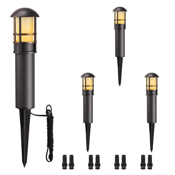 4-Pack Low Voltage Landscape Pathway Lights, 3W 12-24VAC/DC Landscape Lighting, Waterproof CRI90+ Pathway Lighting Wired for Yard Lawn, bronze color finish Aluminum Housing