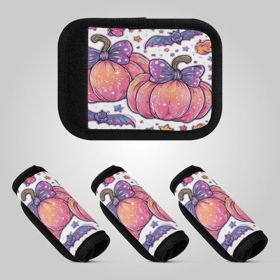 4-Pack Luggage Handle Wrap for Suitcase Includes Back Information Card Vibrant Cartoon Holiday Pumpkin