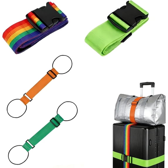 4-Pack Luggage Straps Combo: 2 Suitcase Straps (Green, Rainbow) & 2 ...